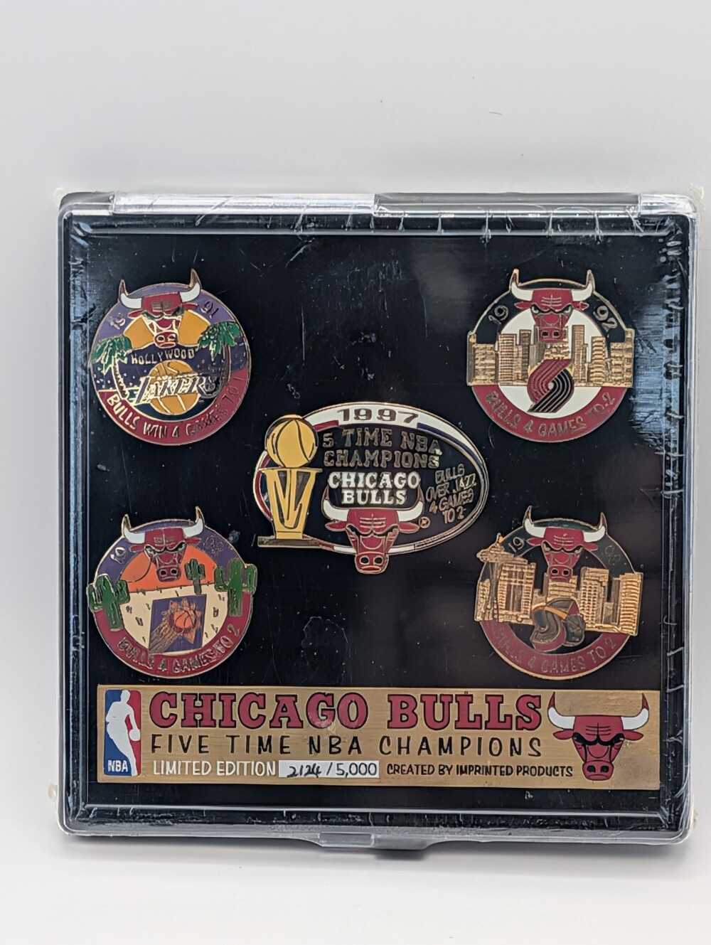 Chicago Bulls Vintage Pin Set Five Time NBA Champions Imprinted Products /5000
